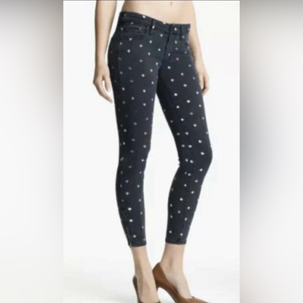 Mother Denim Looker Zip Ankle Skinny Fleur De Love Blue and White Size 30 Jeans
